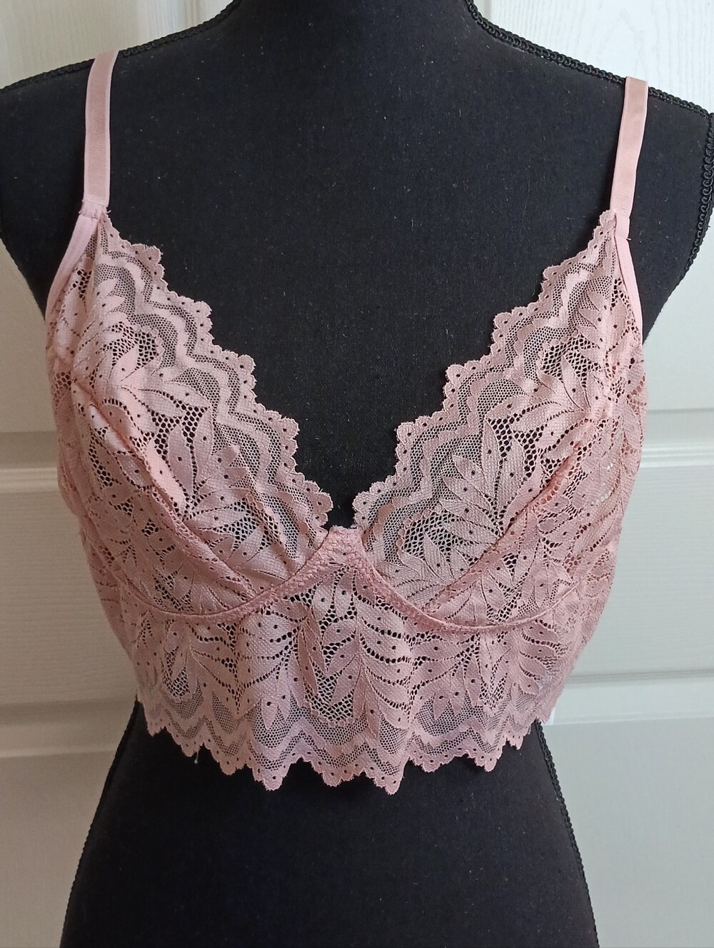 SHEIN‎ Bralette Women XXL Pink Lace Longline Scalloped Trim Floral